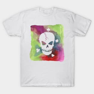 Hand Painted Watercolor Skull Heart Spade Diamond Club T-Shirt